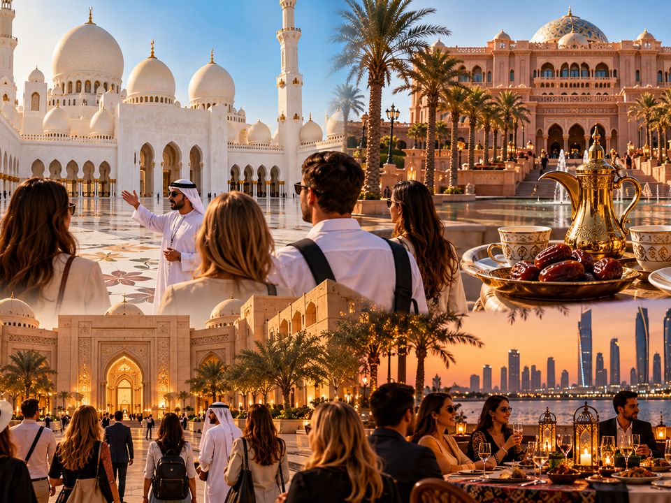 Abu Dhabi: mesquita, Emirates Palace, café árabe e jantar com vista